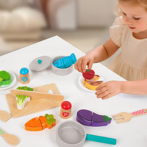 ชุดครัวทำจากไม้ชุดเล่นสมมติพร้อมเตาหม้อกระทะอุปกรณ์ทำอาหารชุดของเล่นตัดอาหารสำหรับเด็กผู้หญิงเด็กผู้ชายเด็กวัยหัดเดิน - Product Image 2