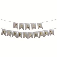 Guirlande de bannière Feliz Cumpleanos, paillettes dorées, drapeau espagnol Joyeux anniversaire, drapeaux à tirer en forme de queue de poisson, décoration de fête d'anniversaire