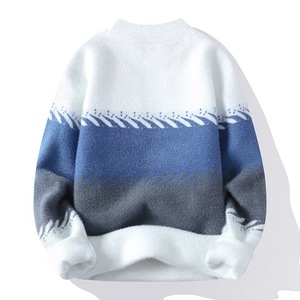 Venta al por mayor nuevas tendencias suéter de punto bloque de color cuello redondo cómodo hombres sudadera manga larga Otoño Invierno prendas de punto - Product Image 4