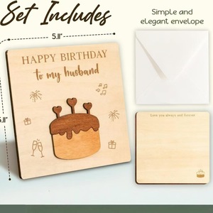 Décorations de fête d'anniversaire en bois, cartes de vœux en bois, enveloppes en bois, copeaux en bois « joyeux anniversaire », créations artisanales en carton massif - Product Image 3