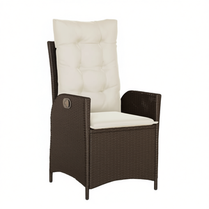 Silla Reclinable de Ratán Sintético Marrón para Patio con Cojines, Muebles de Jardín Contemporáneos para Exteriores - Product Image 1