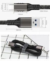 USB3.2 Gen2 10Gbps kabel USB kabel 3A 60W QC3.0 pengisian daya cepat untuk Samsung NVMe Hard Disk eksternal Data Android kabel kepang