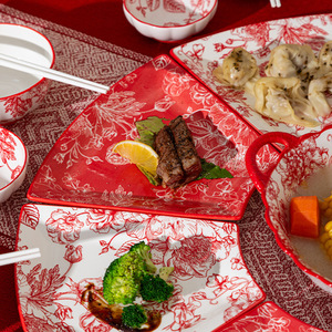 畅销陶瓷餐具套装碗盘釉下玫瑰皇后图案耐用时尚带礼品盒包装 - Product Image 3