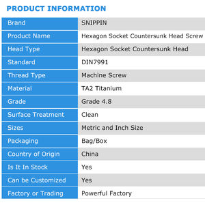 Sekrup Baut Allen Kepala Datar Hexagon Socket <span class=keywords><strong>DIN7991</strong></span> TA2 <span class=keywords><strong>Titanium</strong></span> Murni M2 M2.5 M3 M4 M5 M6 M8 Gr2 - Product Image 6