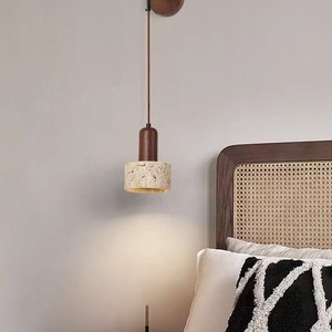 Lámpara de Pared de Travertino Amarillo, LED E27 de Madera, Iluminación Minimalista para Dormitorio y Sala de Estar - Product Image 1