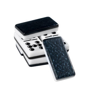 Ensemble de 28 tuiles de dominos noires et blanches, blocs de dominos <span class=keywords><strong>double</strong></span> six, jeu de dominos à 9 pattes de poulet dans une boîte en fer pour jeux de table - Product Image 1