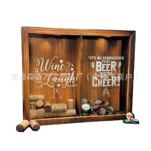 Solid Wood Wine Cork <b>Beer</b> Cap Storage Box Double Compartment Display Rack Natural Color Rectangle Standing Type - Product Image 3