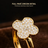 Cincin Wanita Titanium Steel Zircon Clover Mewah Berkilauan Langit Berbintang CZ Bunga Berlian Elegan untuk Jari Kelingking Hadiah Perhiasan