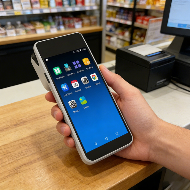 Android 14.0 Handheld POS Terminal with 5.5-inch Touch Screen 58mm Thermal Printer Supporting 2D/QR Code Scanning
