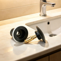 Sumbat Wastafel Pop Up Stainless Steel dengan Tombol Tekan Click Clack, Inti Kuningan, Dilengkapi Overflow G 1-1/4" untuk Wastafel Kamar Mandi