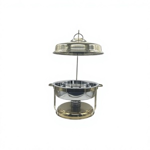 Plat de service alimentaire vintage en acier inoxydable de qualité supérieure chauffe-plats ronds pour buffet, serveur et restauration, événements en vente - Product Image 1