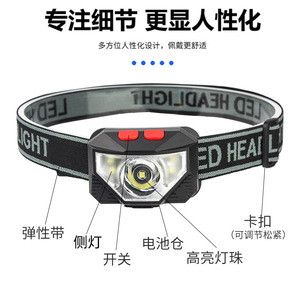 Lightweight Headlamp 2000mAh Rechargeable LED High Brightness Adjustable for Night Running Hiking Emergency - Product Image 3