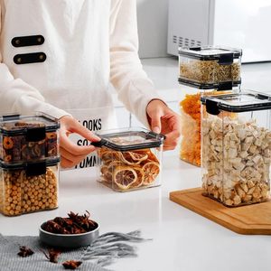 Nhà bếp tổ chức kín lon vuông Jar rõ ràng Stackable Hộp nhựa kín thực phẩm lưu trữ <span class=keywords><strong>container</strong></span> Set cho ngũ cốc bột đường - Product Image 2