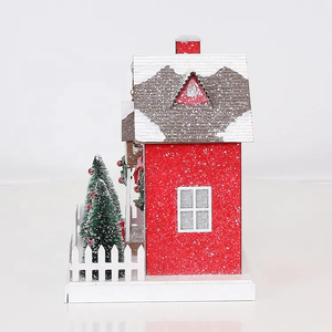 <strong>Custom</strong> Red <strong>Christmas</strong> <strong>Village</strong> <strong>Houses</strong> LED Lights Reindeer Handmade Paper Lighted Story <strong>Village</strong> SOTE Brand F02 Model 21x16x20CM - Product Image 2