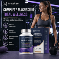 Cápsulas de Glicinato de Magnesio, Suplemento de Minerales Naturales, Mezcla Compleja de Magnesio 12 en 1 para el Apoyo Diario del Bienestar