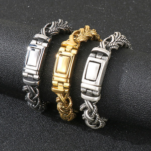 Pulseira Masculina de Cadeia Trançada Preta com Efeito Retro em Padrão de Cânhamo, Banho de Ouro 18k - Product Image 1