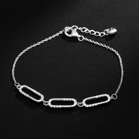 Bijoux fins, bracelet en argent sterling 925 micro-pavé CZ, lien en forme de trombone, pour femmes, minimaliste, pour le quotidien, le bureau