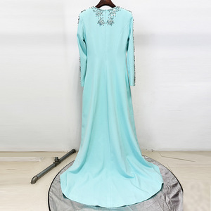 Fornitore di abiti da donna eleganti a manica lunga blu chiaro strass di lusso con paillettes abiti da sera formale abito da sera con strascico - Product Image 3