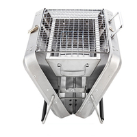 Barbecue au charbon de bois portable DD2458, en acier inoxydable, poêle à charbon de bois portable, grille à main, antiadhésive, grill ondulé