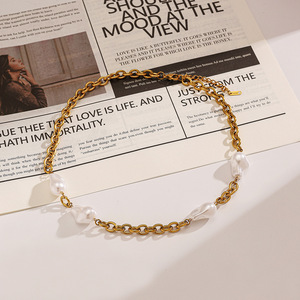 Collier en acier inoxydable avec perle baroque plaqué or 18 carats, chaîne réglable, cadeau de loisirs, mode - Product Image 3