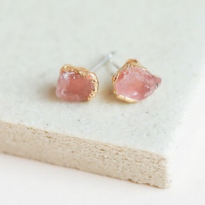 Raw Quartz with Rose Quartz and Amethyst Stainless Steel <strong>Post</strong> <strong>Earring</strong> Stud, Gemstone Minimalist Stud <strong>Earrings</strong> - Product Image 1