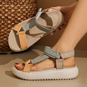Women Thick-soled Color Block Platform Casual <b>Sandals</b> Summer New Large Beach <b>Sandals</b> - Product Image 1