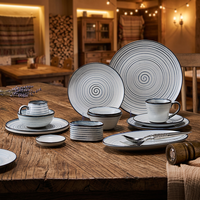 ST Wholesale Ensemble de vaisselle en céramique et porcelaine à glaçure réactive à rayures bleues, bols à céréales, pour la restauration commerciale, empilable et peu encombrant