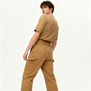 Pantalones DE TRABAJO altos para hombres, pantalones de algodón duraderos de longitud Extra larga, pantalones holgados de cintura de tiro medio, pantalones <span class=keywords><strong>Cargo</strong></span> para hombres - Product Image 4