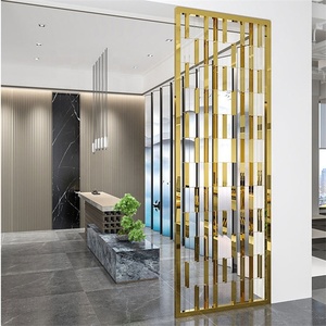 Thiết Kế Ngăn Phân Vùng Màu Vàng Khách Sạn Lobby Lounge Màn Hình Phòng <span class=keywords><strong>Divider</strong></span> Thép Không Gỉ Trang Trí Kim Loại Màn Hình - Product Image 3