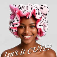 Bonnet de nuit en peluche extra large avec oreilles d'ours mignonnes, doublure en satin et détail nœud pour femmes, soin des cheveux et de la peau