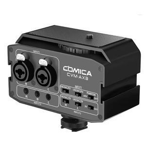 Adaptateur de mixage audio professionnel <span class=keywords><strong>Comica</strong></span> <span class=keywords><strong>CVM</strong></span>-AX3, préamplificateur, double port XLR/3,5 mm/6,35 mm, mini mixeur pour caméra, prend en charge l'alimentation fantôme - Product Image 1