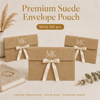 Pochette de luxe en velours marron pour livres, foulards, avec logo brodé personnalisé, pochette cadeau en suède pour extensions capillaires