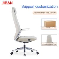 Chaise de bureau de direction moderne en cuir véritable, dossier haut, hauteur réglable, pivotante, inclinable, appui-tête réglable, base métallique, pour bureau à domicile