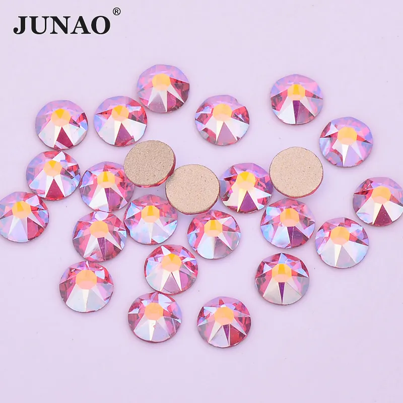 JUNAO-diamante de imitación SS20 de 16 caras, cristal Rosa AB, aplique redondo de piedra de cristal, parte trasera plana, Strass, para artesanía de ropa