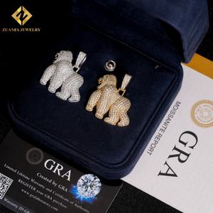 Vente flash : Pendentif gorille en moissanite VVS, argent sterling 925, moissanite glacée, testeur de diamant, bijoux avec certificat GRA - Product Image 5