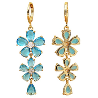 Anting Gantung Bunga Berlapis Emas HOYA untuk Wanita, Perhiasan Elegan Model Chandelier dengan Zirkonia Kubik, Setting Cakar, Trendi dan Modis
