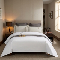 Ensemble de literie en satin de coton 60s style hôtel, housse de couette blanche, drap, taie d'oreiller pour chambre d'hôtes B&B