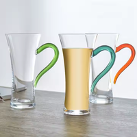 Tasses à boisson en verre borosilicate de haute qualité Beauty Shape, avec poignée colorée épaissie, tasse à latte fine