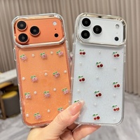 Coque de téléphone transparente en résine scintillante motif cerise pour filles tendance, compatible iPhone 18 Pro, 17 Air, 16E, 15, 14 Plus, 13, 12 – Housse antichoc transparente