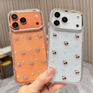 Funda de teléfono transparente con purpurina y cerezas para chicas a la moda, compatible con iPhone 18 Pro, 17 Air, 16E, 15, 14 Plus, 13, 12, cubierta transparente a prueba de golpes - Product Image 1