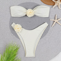 OEM ODM Faible MOQ Nouveau Maillot de Bain pour Femmes Couleur Unie Fleur 3D Bikini Grande Taille Maillot de Bain Mode Bikini de Plage