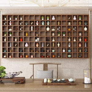 Scaffale a griglia in legno massello Art déco a un solo livello a parete ripiano multifunzione ripiano per soggiorno bagno decorativo - Product Image 3