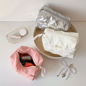 Custom Portable Women Glossy Solid Color <b>Bow</b> Knot Makeup Bag Skincare Products Organizer Student Travel Toiletry Bag - Product Image 3