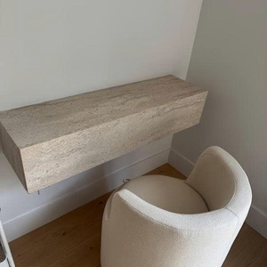 Moderno tocador de maquillaje montado en la pared con cajones de almacenamiento, aspecto de travertino para decoración de dormitorio, tocador de maquillaje flotante. - Product Image 3