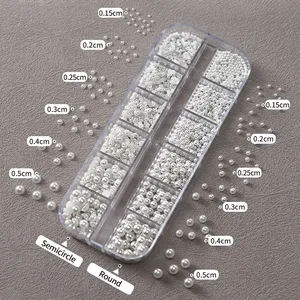 12 Rejillas de Perlas Blancas Mixtas para Uñas, Abalorios 3D Redondos/Semicirculares, Cuentas de Perlas, Diamantes de Imitación para Uñas, Accesorios de Manicura, Piezas DIY Y7%6K - Product Image 6