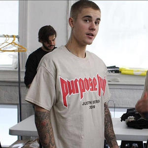 T-Shirt Oversize in Cotone Pesante da Uomo, Maglietta Justin Bieber Hip-Hop PURPOSE TOUR in Vendita - Product Image 2