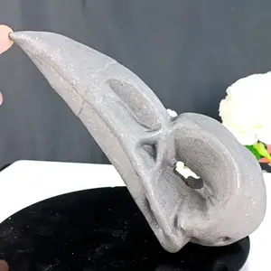 Crânes de corbeau en shungite de quartz naturel en gros, statue sculptée à la main, décoration d'animal miniature naturelle pour Halloween, bricolage - Product Image 5