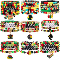 Pulseras del Mes de la Historia Negra de Juneteenth, Set de Pulseras Elásticas de Cuentas de Cerámica Suave, Joyería de Capas con Letras Afroamericanas Afro