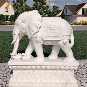 Mily Tay Chạm Khắc đá cẩm thạch trắng đứng voi tượng cho biệt thự ngoài trời trang trí sân vườn - Product Image 6