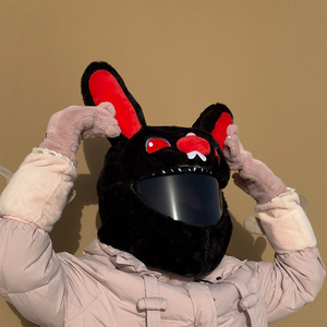 Housse de <span class=keywords><strong>casque</strong></span> de moto universelle intégrale en peluche de haute qualité, fausse fourrure de lapin, motifs amusants et mignons (lapin, <span class=keywords><strong>Pikachu</strong></span>, lapin méchant, animaux) - Product Image 3